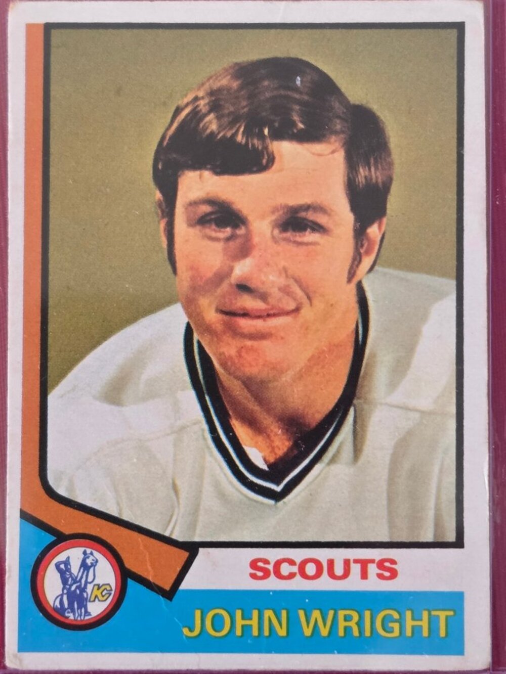 RARE, VINTAGE, 1974 OPEE CHEE, JOHN WRIGHT, KANSAS CITY SCOUTS HOCKEY CARD!!!